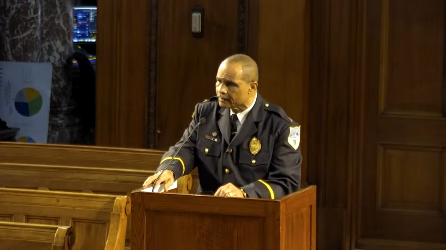 Springfield Police Deputy Chief Lawrence Akers speaks at Tuesday's city council meeting on Feb. 20, 2024.