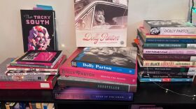 IU professor Sarah Phillip's personal collection of books on Dolly Parton, the south and country music.