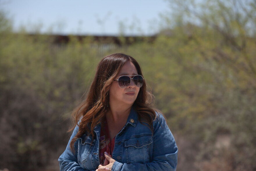 U.S. Rep. Adelita Grijalva surveys Quitobaquito Springs on Aug. 24, 2026. The federal government is planning to build a secondary wall through the site, which is sacred to the Tohono O'odham and Hia C-eḍ Oʼodham tribes.