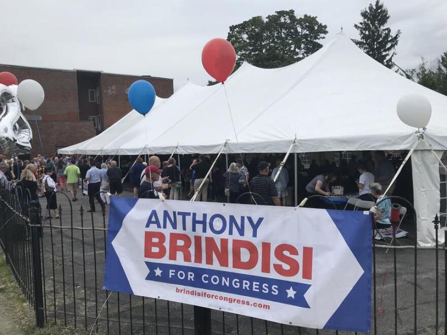 Democratic candidate for Congress Anthony Brindisi held a "people-powered fundraiser" in Utica last week to rival Rep. Claudia Tenney's (R-New Hartford) dinner across town with President Donald Trump. PAYNE HORNING / WRVO NEWS