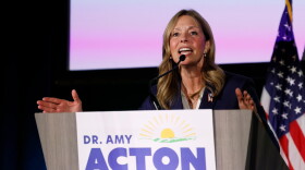 Democratic gubernatorial candidate Dr. Amy Acton speaks at a primary election night campaign event after winning the party's nomination for governor Tuesday, May 5, 2026, in Columbus, Ohio. 