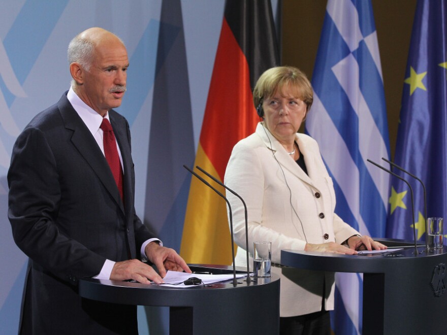 German Chancellor Angela Merkel and Greek Prime Minister George Papandreou spoke to the media before talks Tuesday in Berlin on Greece's economic crisis.