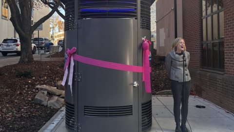 City Councilwoman Maggie Ullman at the grand opening of the new public bathroom.