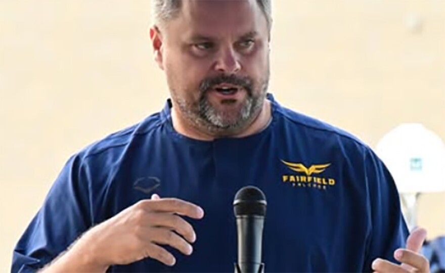 Former Fairfield athletic director Mark Engle speaking at the 2024 groundbreaking of the school district's new athletic facility.