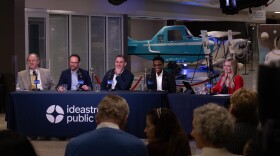 (from left to right) Northeast Ohio Pilots Association President Ned Parks, Council Member Charles Slife, North Coast Waterfront Development Corporation Executive Director Scott Skinner and Mayor Justin Bibb joined "Sound of Ideas" host Stephanie Haney at a public forum about the future of Burke Lakefront Airport.