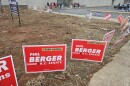 Signs for Sen. Phil Berger's campaign lined a walkway leading to the Reidsville early voting site in Rockingham County.