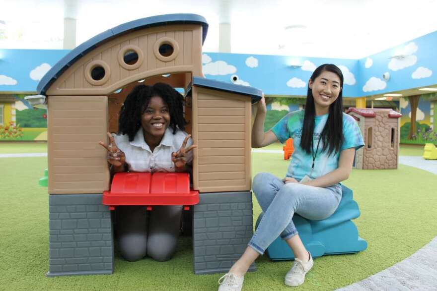Christine Jasmin (l) and Cindy Dou at the Rosen Preschool in Parramore. Photo: Matthew Peddie, WMFE