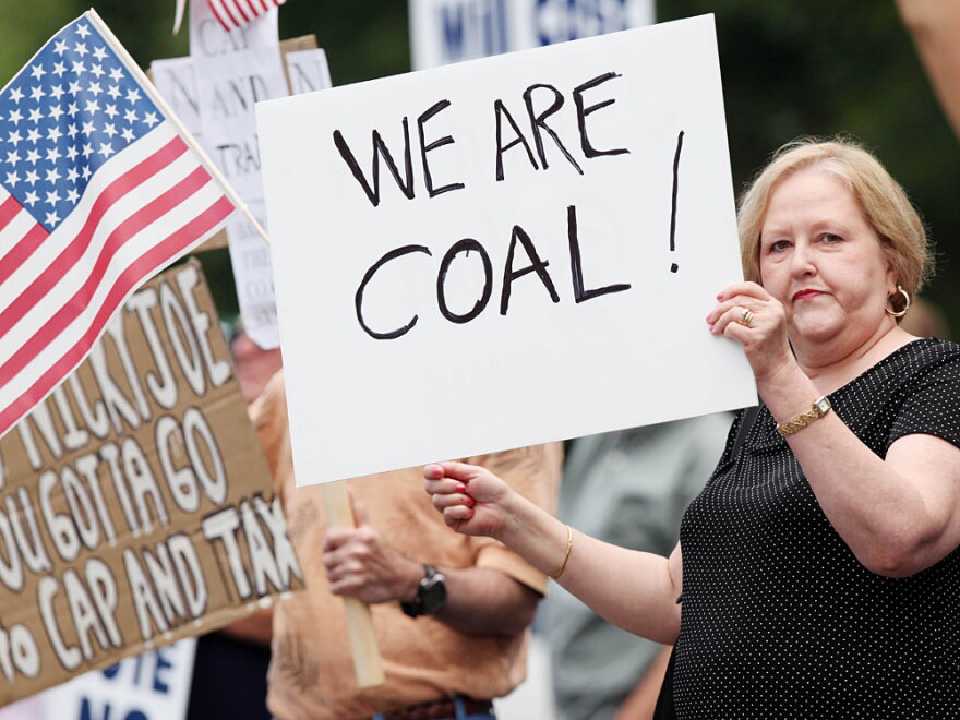 Kay Medley protests climate change legislation in front of the Federal Building in Huntington, W.Va.  Opponents of the bill say it will impose taxes and cost millions of Americans their jobs.