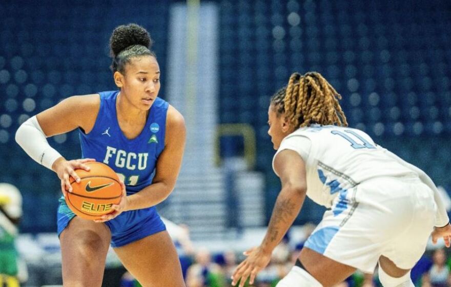 FGCU's Kierra Adams sets up a shot during Sunday's tournament contest win againast the North Carolina Tarheels.