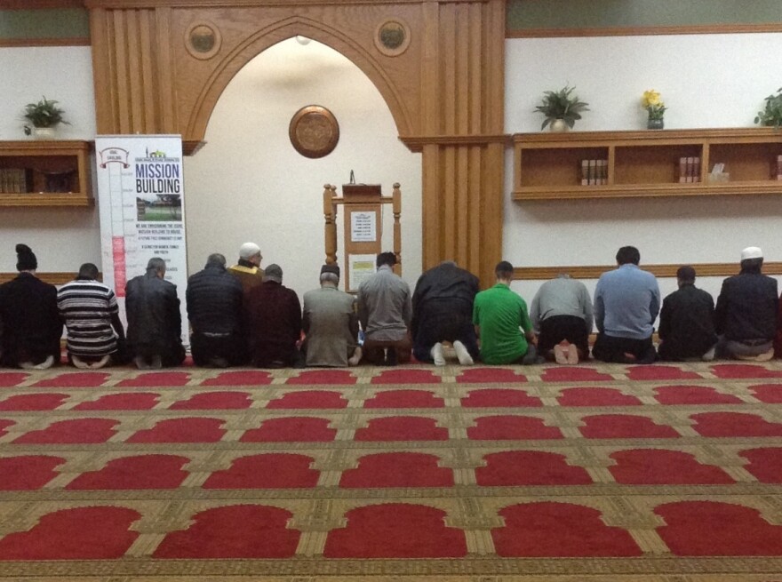 Imam Imad Enchassi leads a prayer at the Islamic Society of Greater Oklahoma City.