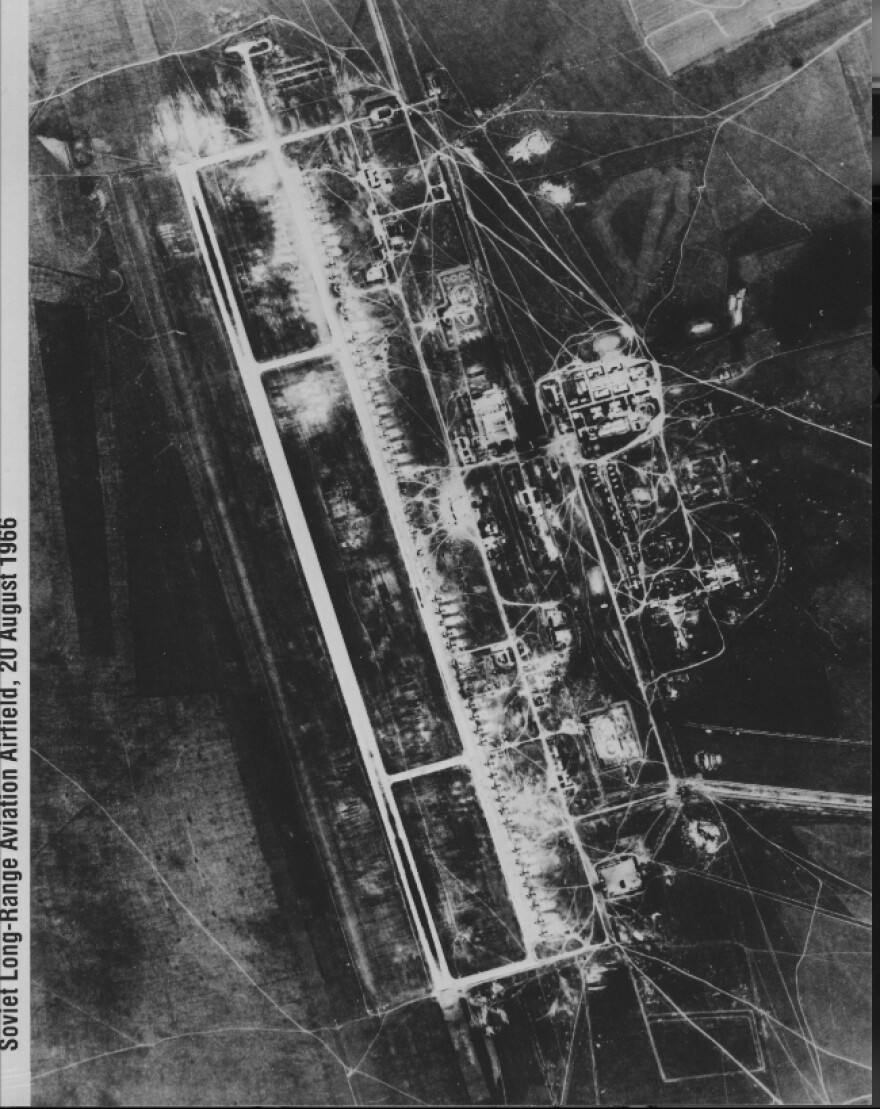 This CORONA spy photo from Aug. 20, 1966, shows Dolon airfield in Semipalatinsk, Kazakhstan — a major Soviet bomber base.