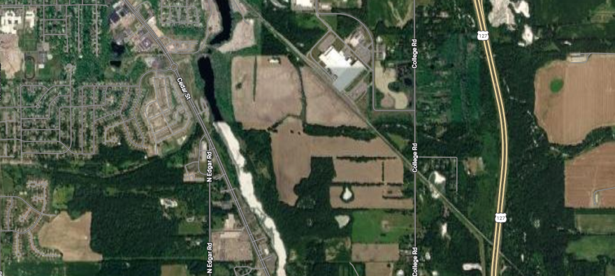 An aerial shot of the location of a potential data center in Delhi Township.
