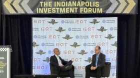 Indiana Gov. Mike Braun speaks at the 2025 Indianapolis Investment Forum on Tuesday, May 13, 2025, at the Indianapolis Motor Speedway.