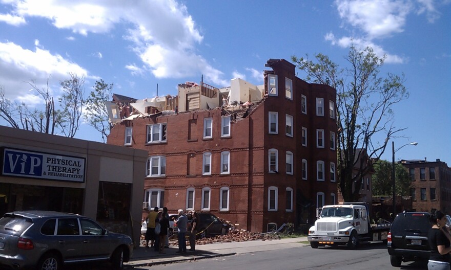 A tornado damaged apartment building in Springfield MA