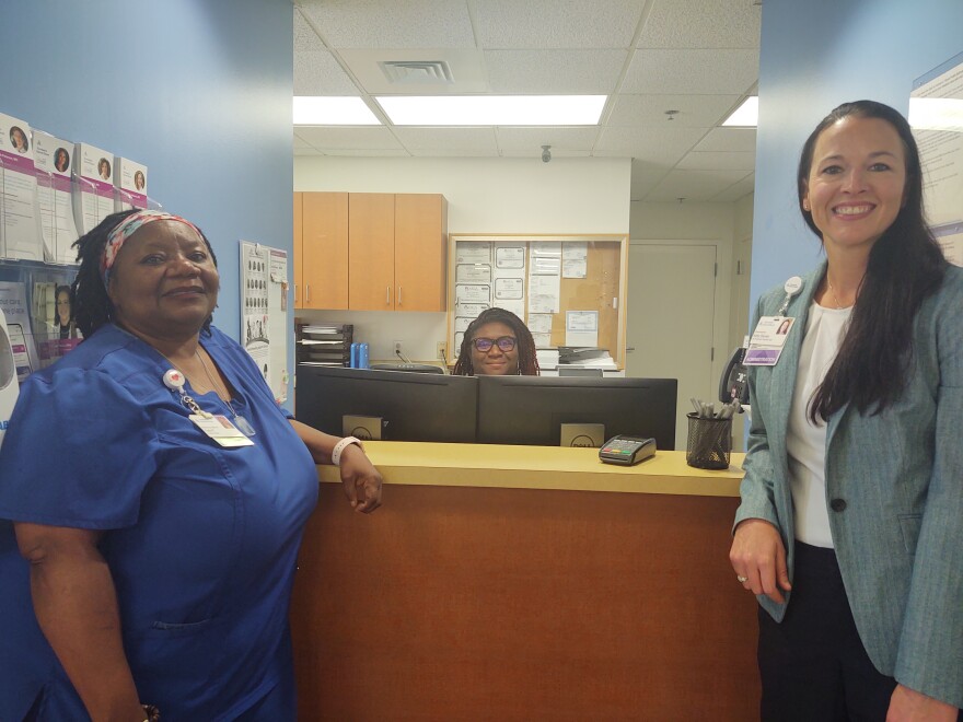 Kate Peabody (L) is a patient navigator for the new Telehealth Maternity Care Program and Kelly Davies is women's OB outpatient director for Ascension Sacred Heart.