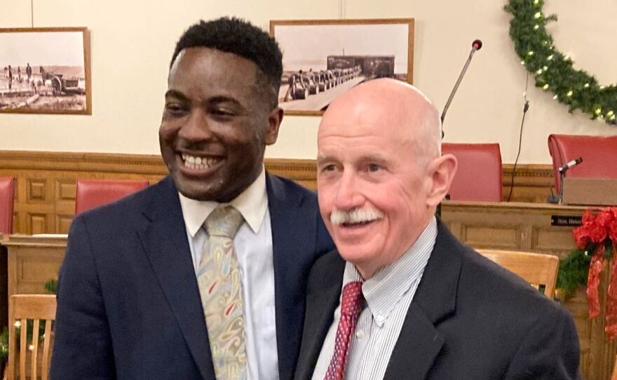 Amir Gethers (L) starts his term on the Syracuse Common Council in the new year, after winning a Councilor-at-Large seat in November. He's pictured here with fellow Democrat Pat Hogan.