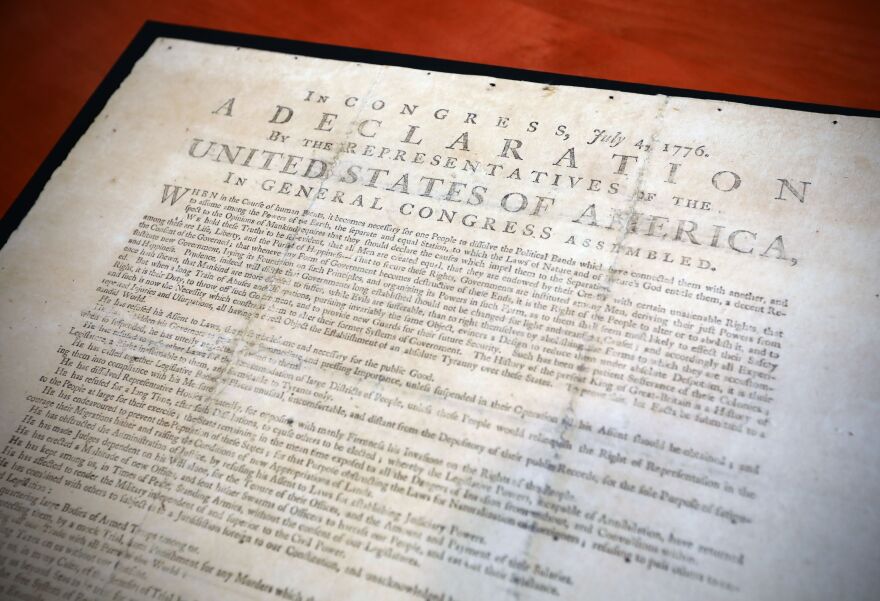 A rare copy of the Declaration of Independence is currently on view at the John M. Olin Library on the Danforth Campus.