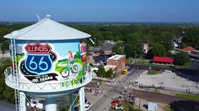 A drone shot of the McLean water tower.
