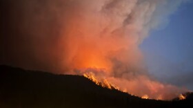 This provided photo shows the Wrights Spring Fire burning in Klamath County on Aug. 6, 2026