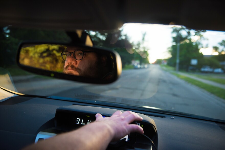 Reninger drives around downtown Muncie after getting his car washed and vacuumed.