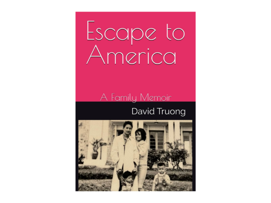 a book cover says "escape to america" 
