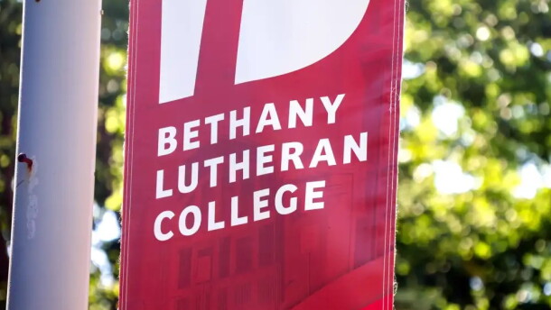A banner of Bethany Lutheran College logo on Aug. 27.
