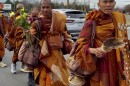Buddhist monks cross the North Carolina-South Carolina state line Wednesday, Jan. 14, 2026.