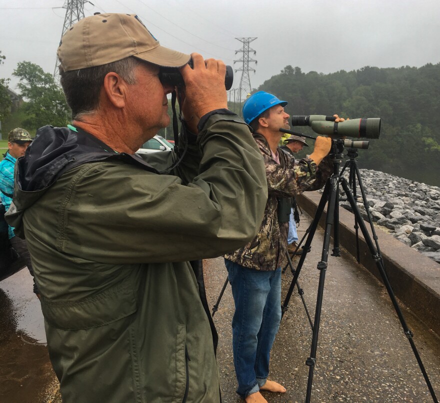 Brainard Palmer-Ball and Ruben Stoll (right) are Pickwick Reservoir in the wake of Hurricane Ida anticipating some avian visitors from the Gulf of Mexico.