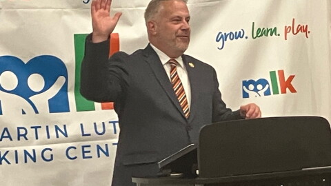 U.S. Rep. Eric Sorensen (D-Moline) talks about the importance of early voting at the Martin Luther King Center, Rock Island, on Wednesday, Sept. 23, 2026.