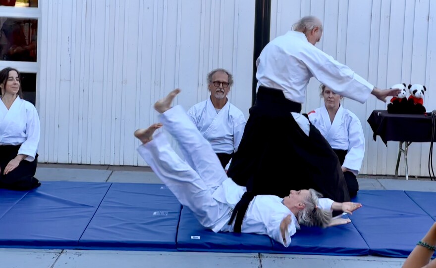 Several people demonstrating martial arts. 