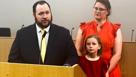 Lubbock County Republican chair David Bruegel announced his campaign for city council, alongside his wife, Katherine, and daughter, Elise. Dec. 11, 2025.