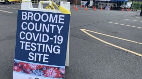 Broome County's mobile rapid testing site begins testing at St. Patrick's Church in Binghamton Monday. (Jillian Forstadt/WSKG)