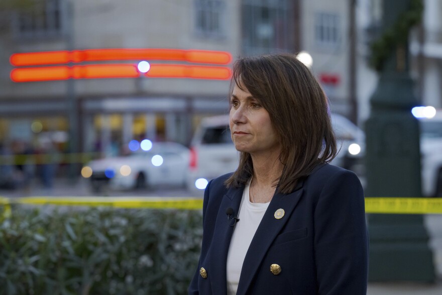 FILE - Louisiana Attorney General Liz Murrill speaks to reporters, Jan. 1, 2025, in New Orleans.