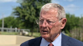 File photo of Sen. Jim Inhofe (R-Okla.) outside the Tulsa Police Academy on May 14, 2021.