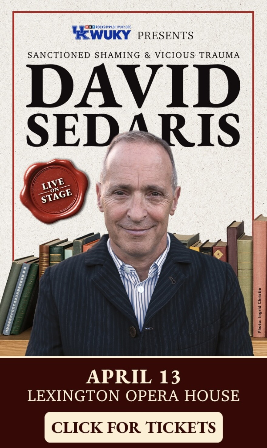 David Sedaris at the Lexington Opera House on April 13th, 2026