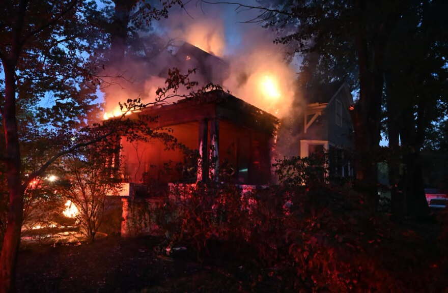 Evansville firefighters battle a house fire in the 1400 block of SE 2nd St., Sun., Sept. 27, 2026