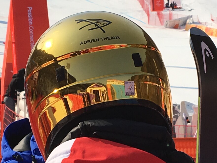 French downhill skier Adrien Theaux wears a fish-shaped decal in honor of his late teammate David Poisson. Poisson (which is "fish" in French) died in November 2017 when he crashed during a downhill training session in Canada.