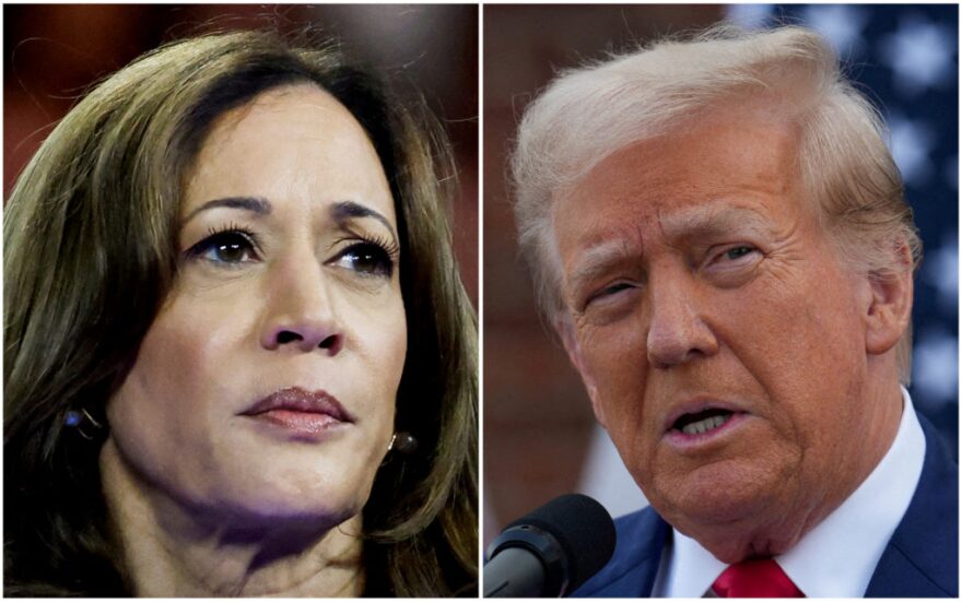 FILE PHOTO: U.S. Vice President Kamala Harris in Milwaukee, Wisconsin, U.S. August 20, 2024 and former U.S. President Donald Trump in Bedminster, New Jersey, U.S., August 15, 2024 are seen in a combination of file photographs. REUTERS/Marco Bello, Jeenah Moon/File Photo