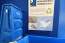 A bin at the Goodwill store in Greece is set aside for people to leave their worn and torn clothing and other textiles for recycling. Through its partnership with Reju and other textile regenerators, the nonprofit is able to give discarded materials a new life.