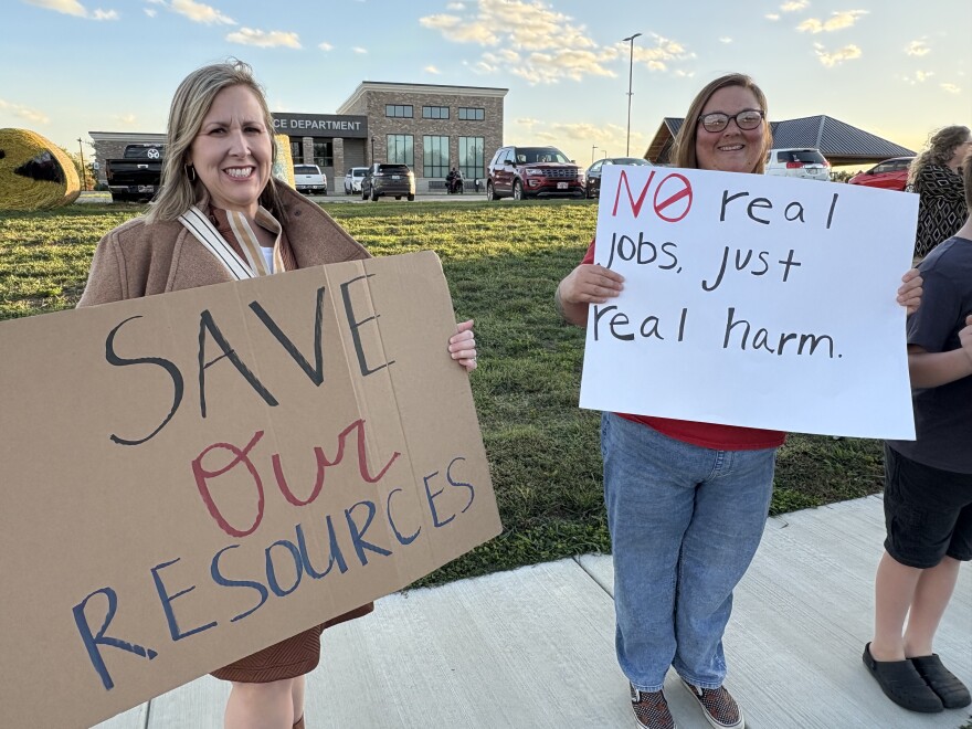 Franklin residents protested a proposed AI data center outside a meeting of the local Planning and Zoning Commission on Oct. 21, 2025.