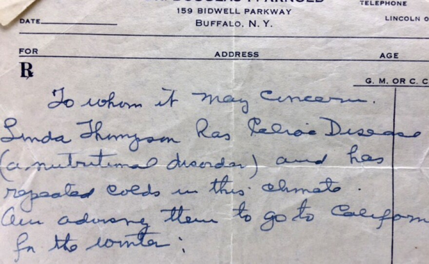 The unusual prescription that Lindy Thomson (now Lindy Redmond) received from Dr. Douglas Arnold when she was 2 to treat her celiac disease: It recommended moving to clean mountain air and following a high-calorie, banana-based diet.