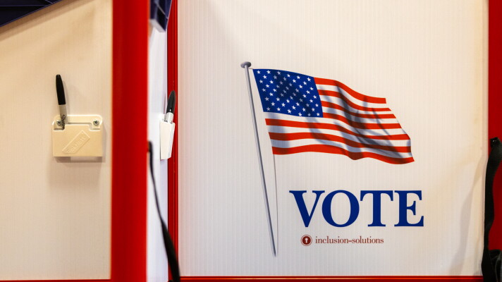 A voting booth equipped with sharpie markers rests inside the city of Saginaw's YMCA, which served as a polling location for the August 4 primary election.