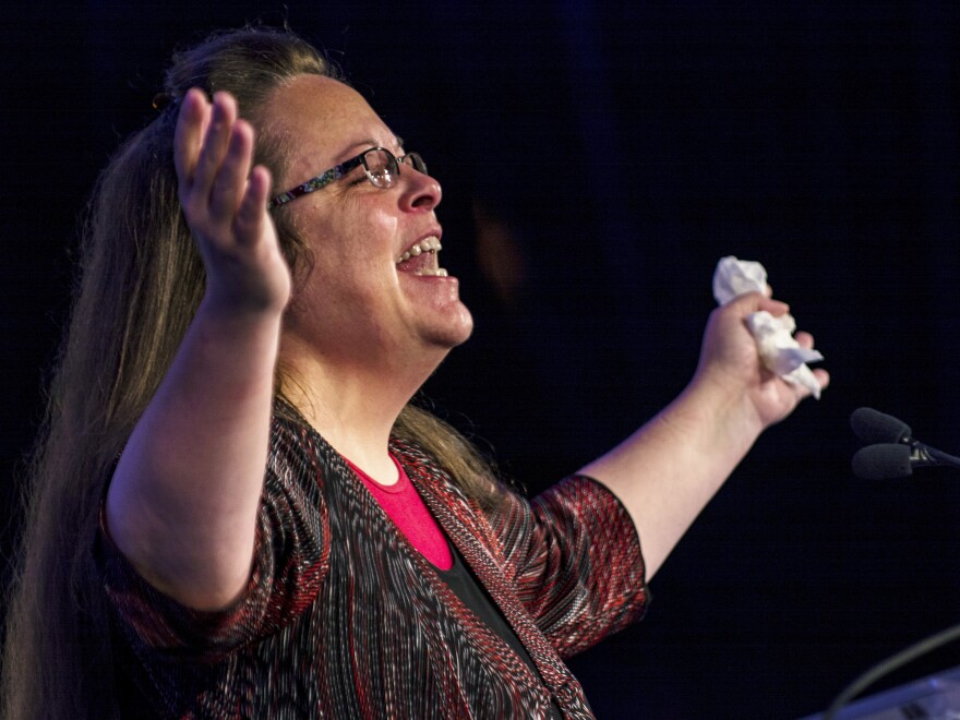 Kentucky's Rowan County Clerk Kim Davis speaks after receiving the "Cost of Discipleship" award at a Family Research Council conference last week in Washington, D.C.