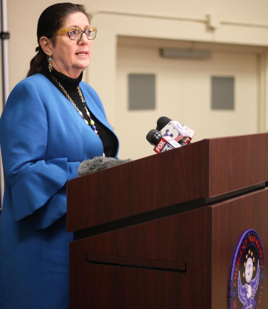 Dr. Alisa Haushalter at a press conference in the early days of the pandemic. 
