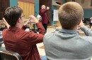 Ricky Spears Professor of Trumpet with the SIU School of Music works with high school trumpet players.