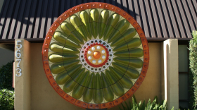 A medallion by artist Stan Bitters at Fresno's Duncan Ceramics building on Shields Avenue.