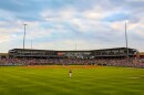 View of baseball field from the outfield