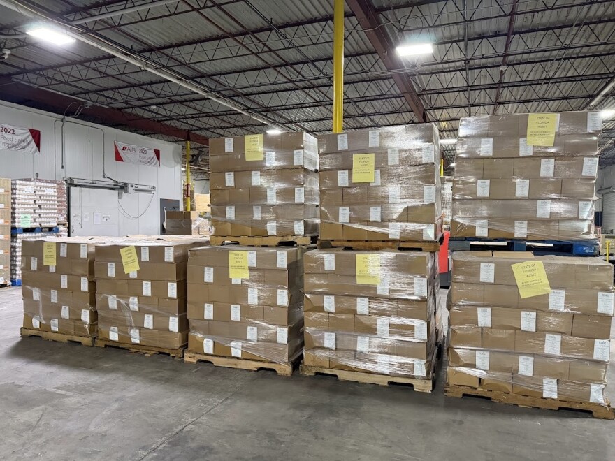 Pallets of emergency food supplies from the state Department of Agriculture, delivered to Harry Chapin Food Bank on Thursday, Nov. 6.