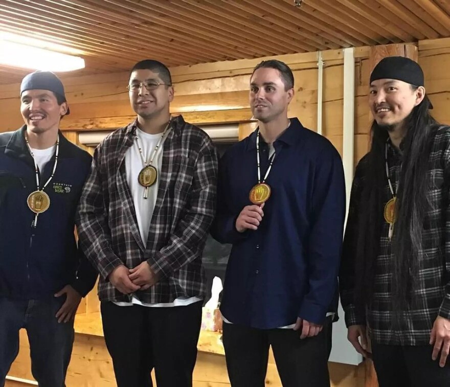 The Fairbanks Four (left to right): Marvin Roberts, Eugene Vent, Kevin Pease and George Frese at an event celebrating their exoneration in December 2015.