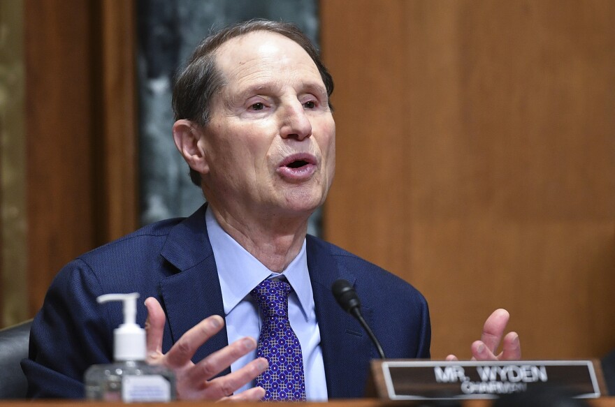 Sen. Ron Wyden, D-Ore., speaks during a Senate Finance Committee hearing on Oct. 19, 2021. Wyden says he has long been concerned about the algorithms used by his state's child welfare system.